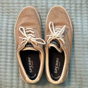 Men’s khaki Sperry 10P slider. Size 10. Memory foam.